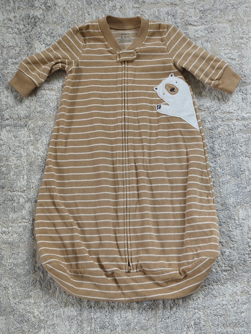 Carter's Tan and White Striped Bear Sleep Sack Size 3-6 Months